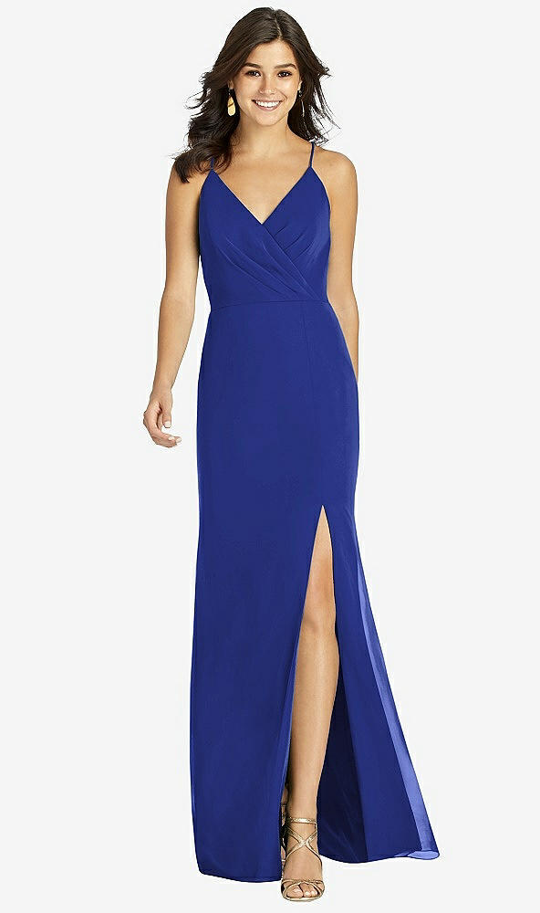 Front View - Cobalt Blue Criss Cross Back Mermaid Wrap Dress