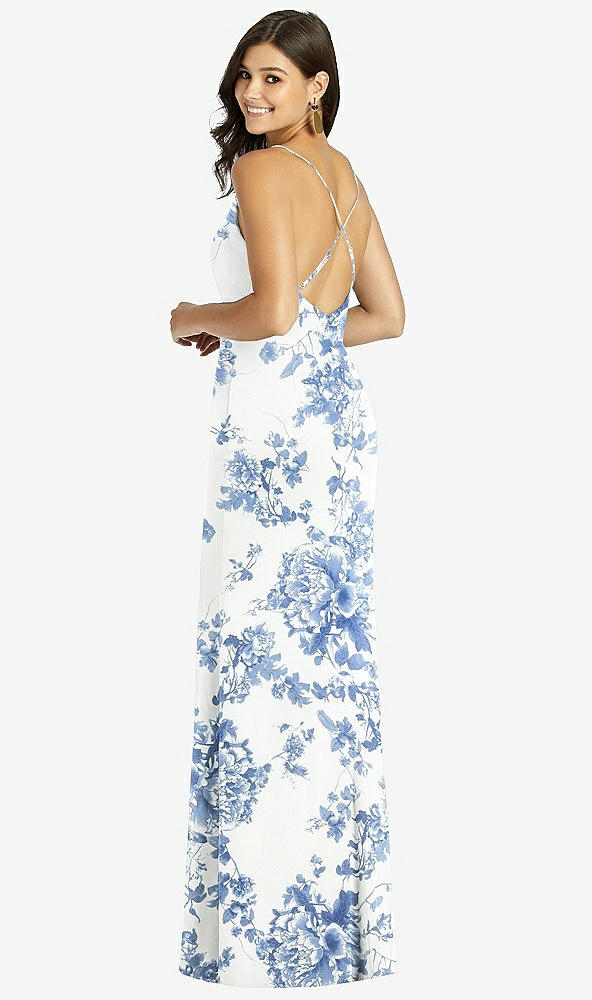 Back View - Cottage Rose Dusk Blue Criss Cross Back Mermaid Wrap Dress