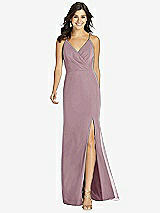 Front View Thumbnail - Dusty Rose Criss Cross Back Mermaid Wrap Dress