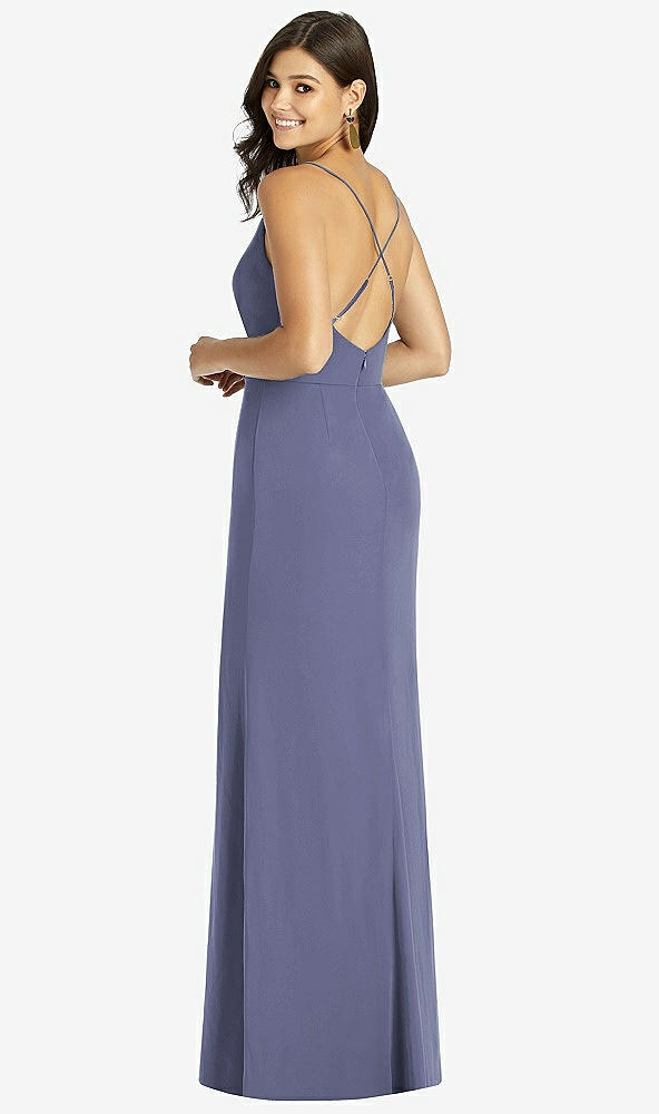 Back View - French Blue Criss Cross Back Mermaid Wrap Dress