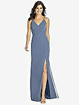 Front View Thumbnail - Larkspur Blue Criss Cross Back Mermaid Wrap Dress