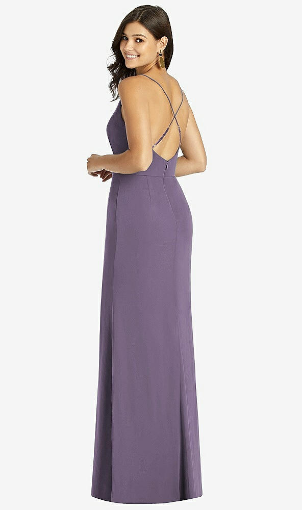 Back View - Lavender Criss Cross Back Mermaid Wrap Dress