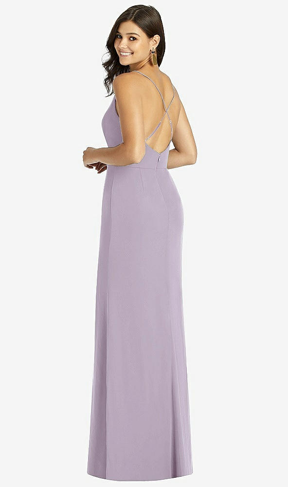 Back View - Lilac Haze Criss Cross Back Mermaid Wrap Dress