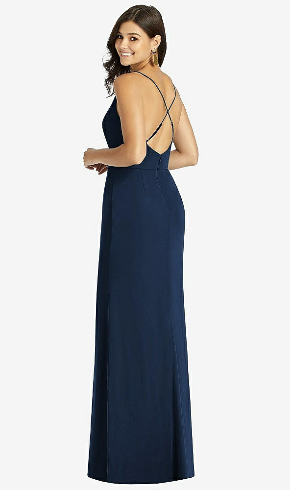 Back View - Midnight Navy Criss Cross Back Mermaid Wrap Dress