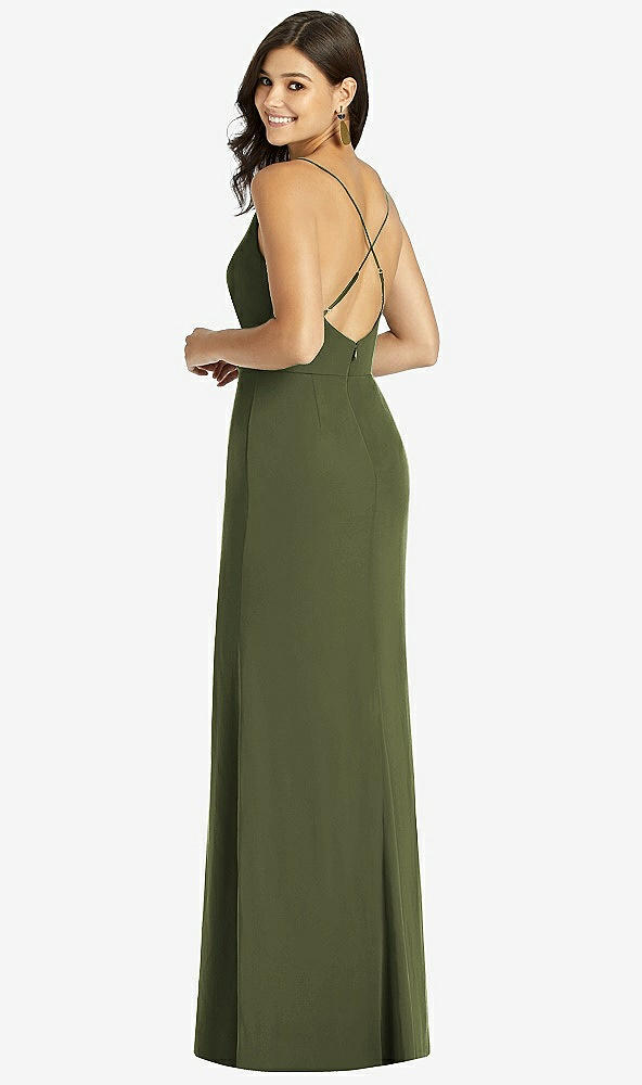 Back View - Olive Green Criss Cross Back Mermaid Wrap Dress