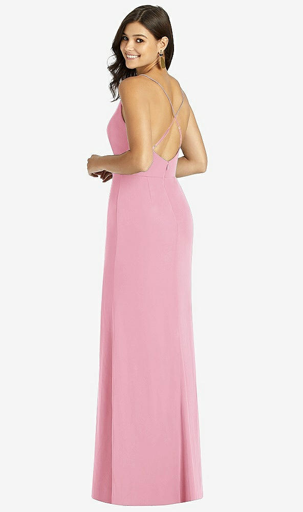 Back View - Peony Pink Criss Cross Back Mermaid Wrap Dress