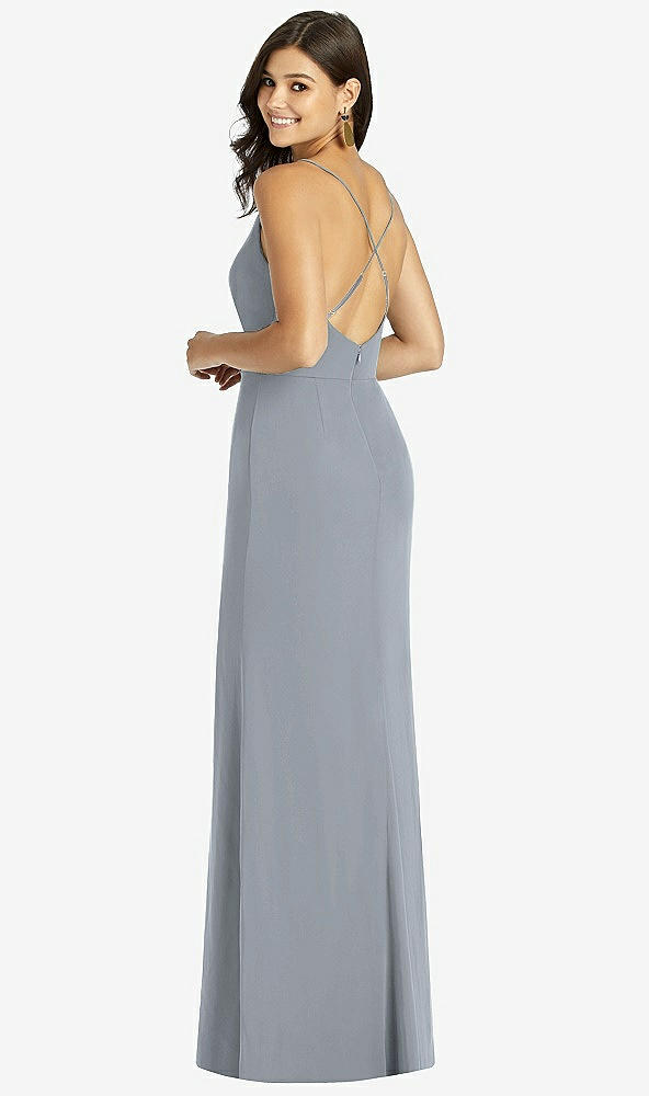 Back View - Platinum Criss Cross Back Mermaid Wrap Dress