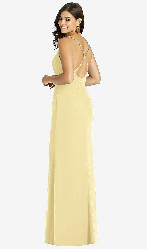 Back View - Pale Yellow Criss Cross Back Mermaid Wrap Dress