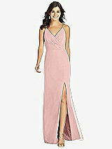 Front View Thumbnail - Rose - PANTONE Rose Quartz Criss Cross Back Mermaid Wrap Dress