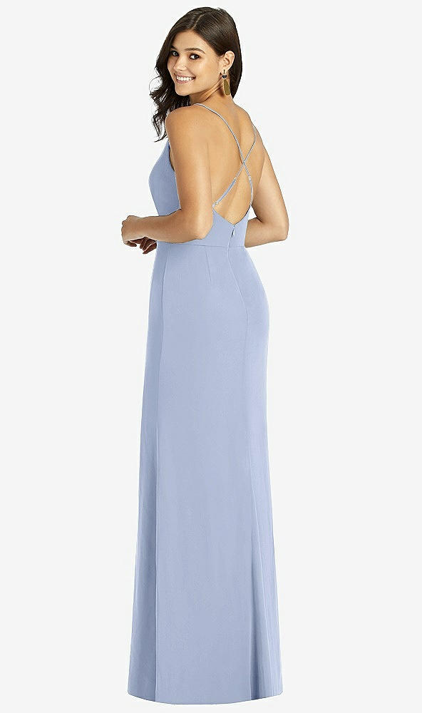 Back View - Sky Blue Criss Cross Back Mermaid Wrap Dress