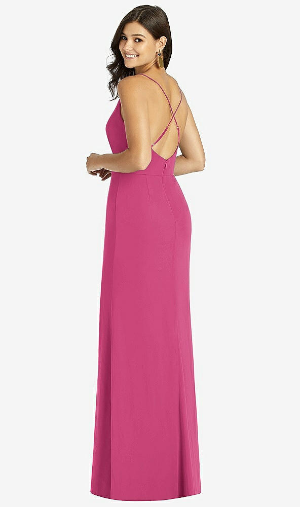 Back View - Tea Rose Criss Cross Back Mermaid Wrap Dress