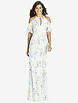 Front View Thumbnail - Bleu Garden Ruffle Cold-Shoulder Mermaid Maxi Dress