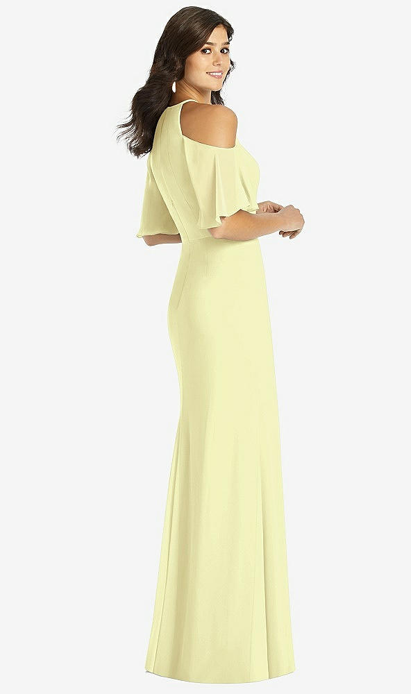 Back View - Butter Yellow Ruffle Cold-Shoulder Mermaid Maxi Dress