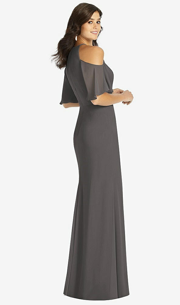 Back View - Caviar Gray Ruffle Cold-Shoulder Mermaid Maxi Dress