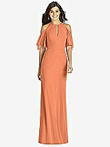 Front View Thumbnail - Sweet Melon Ruffle Cold-Shoulder Mermaid Maxi Dress