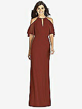 Front View Thumbnail - Auburn Moon Ruffle Cold-Shoulder Mermaid Maxi Dress