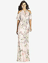 Front View Thumbnail - Blush Garden Ruffle Cold-Shoulder Mermaid Maxi Dress