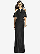 Front View Thumbnail - Black Ruffle Cold-Shoulder Mermaid Maxi Dress