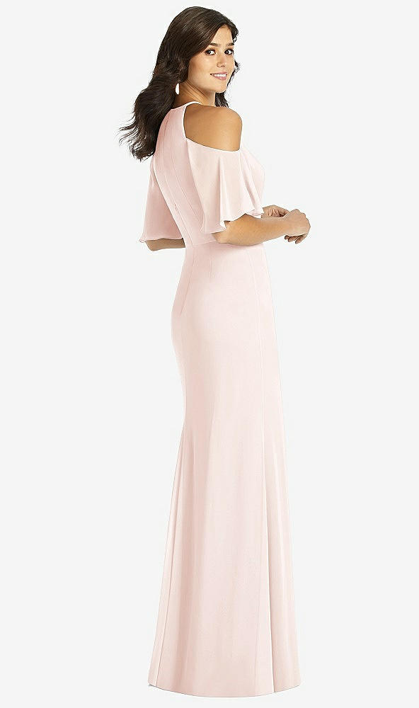 Back View - Blush Ruffle Cold-Shoulder Mermaid Maxi Dress