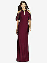 Front View Thumbnail - Cabernet Ruffle Cold-Shoulder Mermaid Maxi Dress