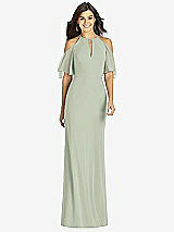 Front View Thumbnail - Celadon Ruffle Cold-Shoulder Mermaid Maxi Dress