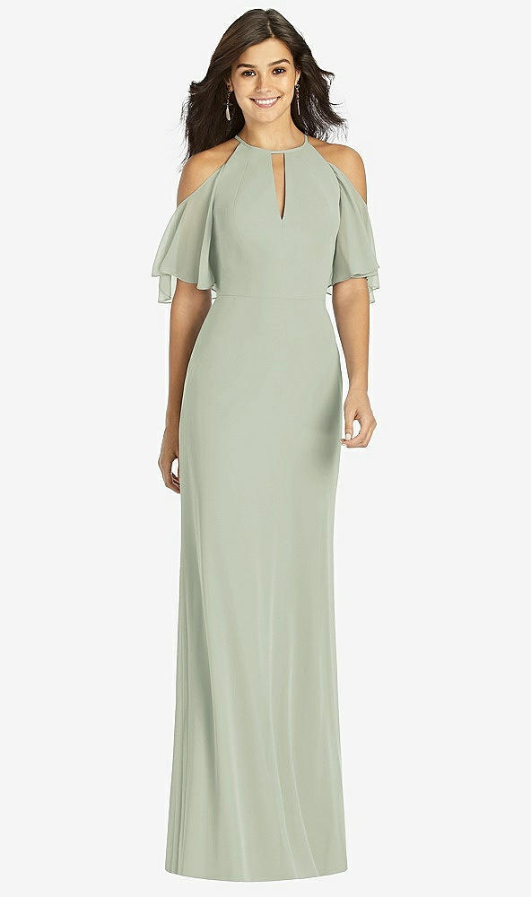 Front View - Celadon Ruffle Cold-Shoulder Mermaid Maxi Dress