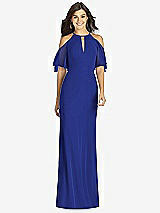 Front View Thumbnail - Cobalt Blue Ruffle Cold-Shoulder Mermaid Maxi Dress