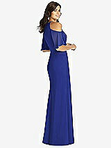 Rear View Thumbnail - Cobalt Blue Ruffle Cold-Shoulder Mermaid Maxi Dress