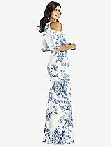 Rear View Thumbnail - Cottage Rose Dusk Blue Ruffle Cold-Shoulder Mermaid Maxi Dress