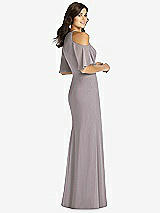 Rear View Thumbnail - Cashmere Gray Ruffle Cold-Shoulder Mermaid Maxi Dress