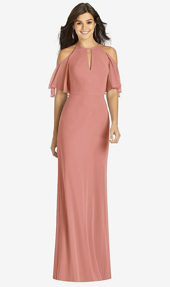 Front View - Desert Rose Ruffle Cold-Shoulder Mermaid Maxi Dress