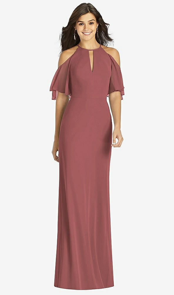 Front View - English Rose Ruffle Cold-Shoulder Mermaid Maxi Dress