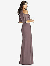 Rear View Thumbnail - French Truffle Ruffle Cold-Shoulder Mermaid Maxi Dress