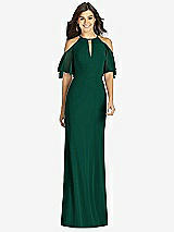 Front View Thumbnail - Hunter Green Ruffle Cold-Shoulder Mermaid Maxi Dress