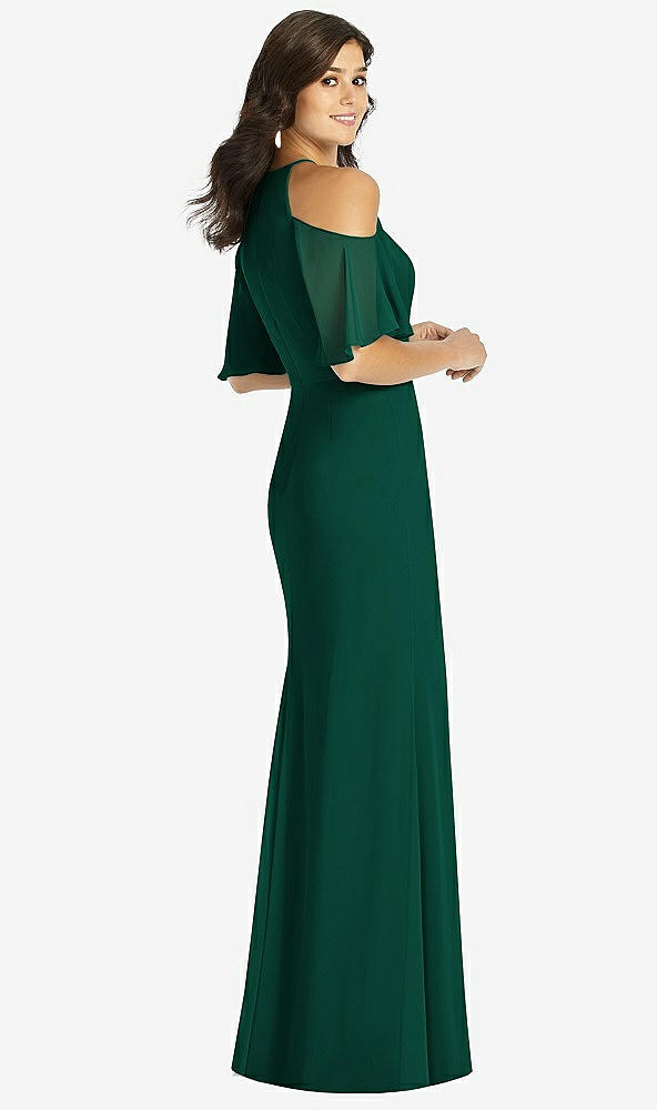 Back View - Hunter Green Ruffle Cold-Shoulder Mermaid Maxi Dress