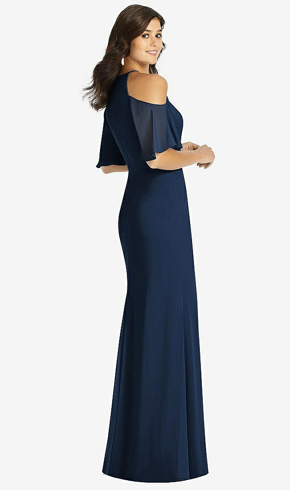 Back View - Midnight Navy Ruffle Cold-Shoulder Mermaid Maxi Dress