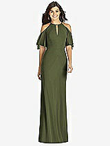 Front View Thumbnail - Olive Green Ruffle Cold-Shoulder Mermaid Maxi Dress