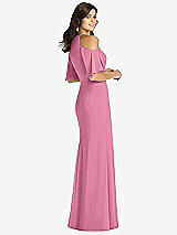 Rear View Thumbnail - Orchid Pink Ruffle Cold-Shoulder Mermaid Maxi Dress