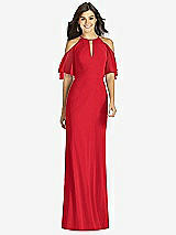 Front View Thumbnail - Parisian Red Ruffle Cold-Shoulder Mermaid Maxi Dress