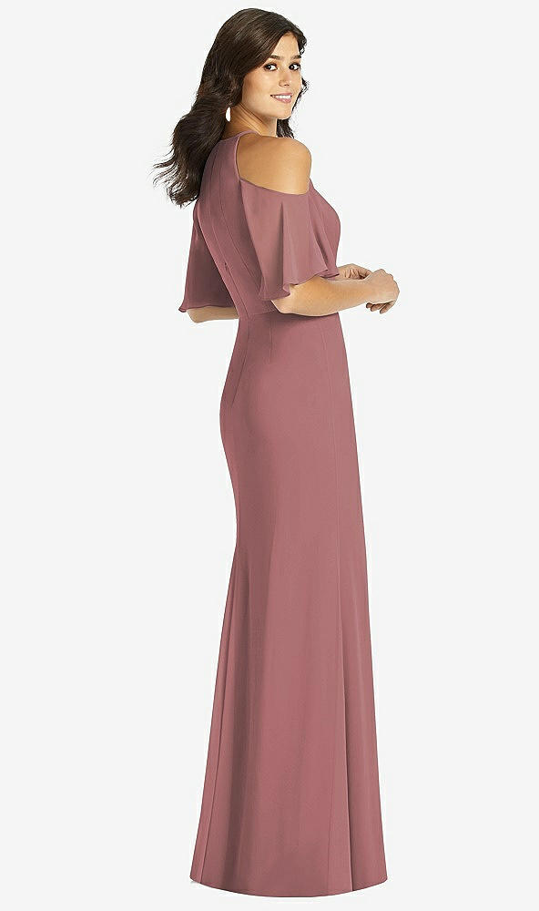 Back View - Rosewood Ruffle Cold-Shoulder Mermaid Maxi Dress