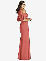 Rear View Thumbnail - Coral Pink Ruffle Cold-Shoulder Mermaid Maxi Dress