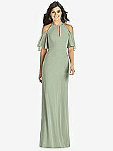 Front View Thumbnail - Sage Ruffle Cold-Shoulder Mermaid Maxi Dress