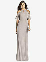 Front View Thumbnail - Taupe Ruffle Cold-Shoulder Mermaid Maxi Dress