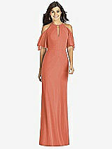 Front View Thumbnail - Terracotta Copper Ruffle Cold-Shoulder Mermaid Maxi Dress