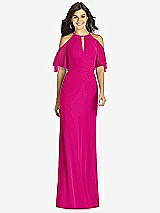 Front View Thumbnail - Think Pink Ruffle Cold-Shoulder Mermaid Maxi Dress