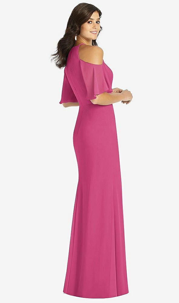 Back View - Tea Rose Ruffle Cold-Shoulder Mermaid Maxi Dress