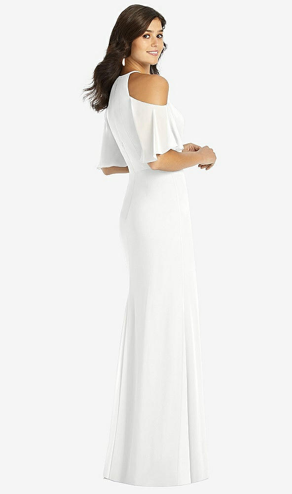 Back View - White Ruffle Cold-Shoulder Mermaid Maxi Dress