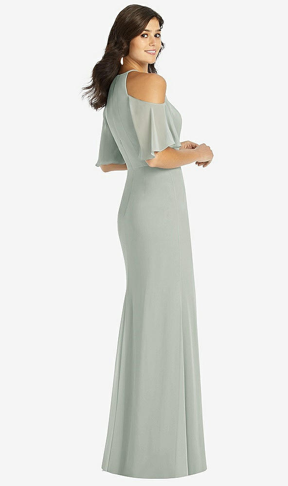 Back View - Willow Green Ruffle Cold-Shoulder Mermaid Maxi Dress