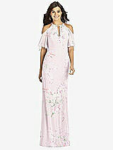 Front View Thumbnail - Watercolor Print Ruffle Cold-Shoulder Mermaid Maxi Dress