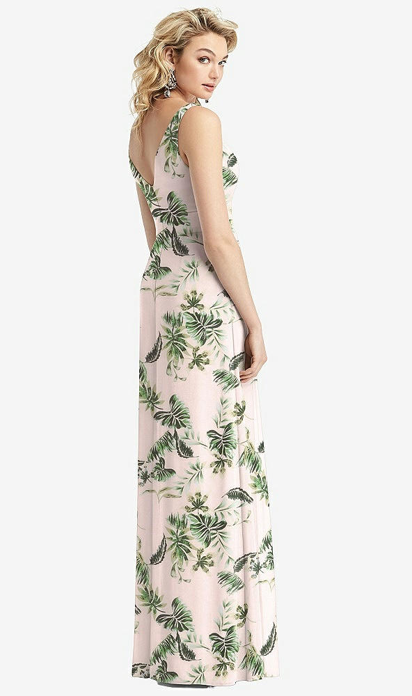 Back View - Palm Beach Print Sleeveless Pleated Skirt Maxi Dress with Pockets